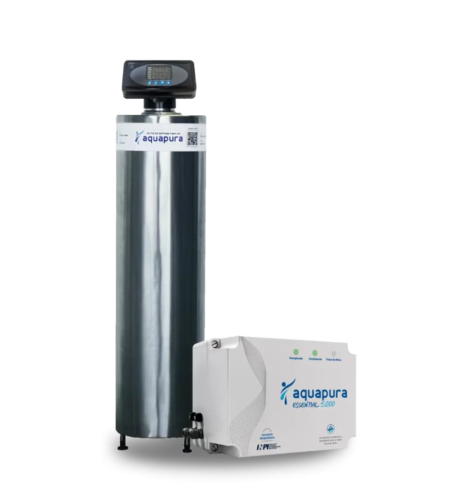 Sistema Completo Aquapura com filtro de entrada e Aquapura Essential para caixa d'água