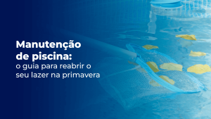 Manutenção de piscina na primavera com peneira removendo folhas da água